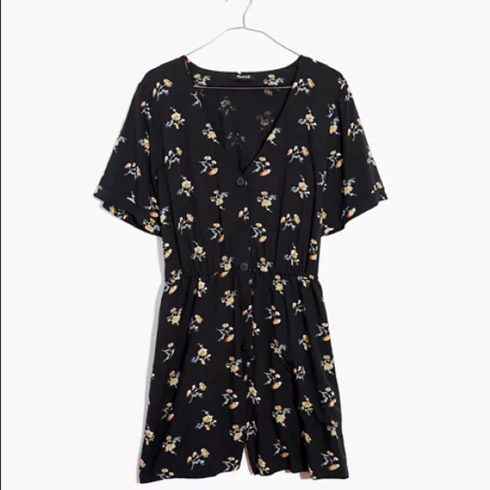 Madewell Black Floral Short-Sleeve Romper